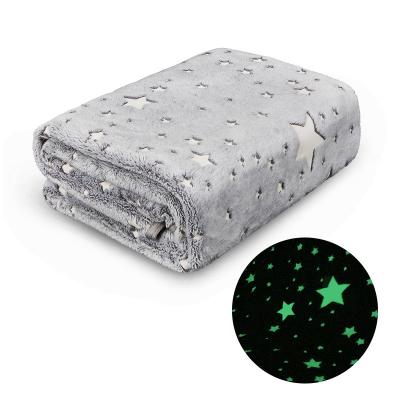 China Night Glow Star Moon PORTABLE Luminous Blanket Soft Flannel Covers Gray Coral Fleece Fashion Portable For Kids Sofa Blanket for sale