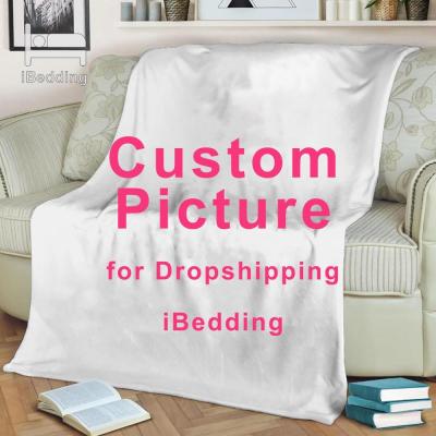 China Wearable Custom Flannel Throw Blanket Personalized Photo Fleece Blankets For Sofa Gift Customized DIY Dropshipping Print On Demand for sale