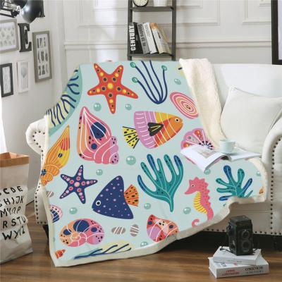 China 3D Shell Soft Fluffy Coral Starfish Conch Sherpa Wearable Blanket Custom Printed Marine Life Throw Blanket Thick Warm for sale