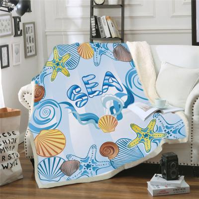 China Sunny Beach Shells Throw Portable Sherpa Blankets Adult Sofa Soft Picnic Blanket Custom Kids Bed Blanket for sale