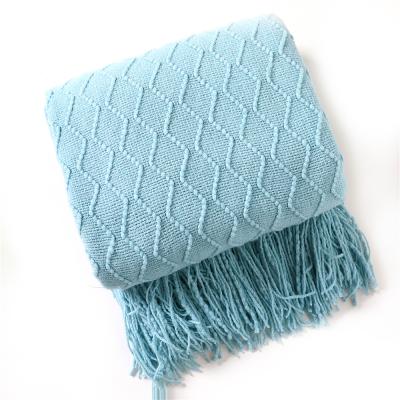 China PORTABLE Nordic Knitted Bed Sofa Throw With Tassels Travel TV Nap Blankets Air Condition Blankets Decorative Blanket Soild Color for sale