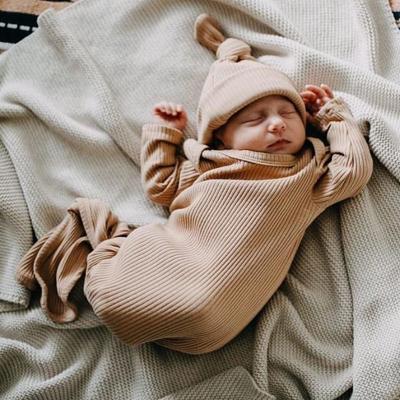 China Polyester Toddler Baby Newborn Sleeping Bag Sack Solid Infant Long Sleeve Ribbed Blanket Wrap+Hat 2pcs Baby Bedding Clothes for sale