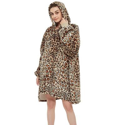 China Wearable Winter Hoodie Oversized Leopard Covering 1350 Grams Women Thick Warm Soft Large Sherpa Fleece Sweatshirt Cover Up With Sleeves for sale