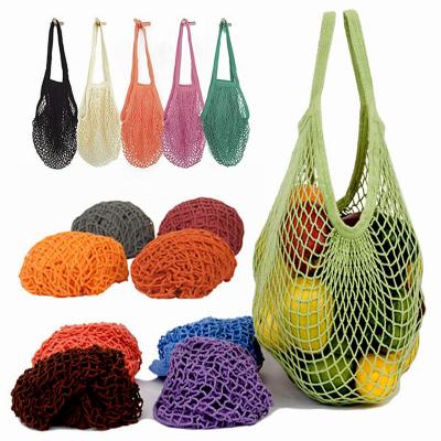 China Fruit Vegetable Stored Shoulder-Turtle Grocery Handle Net Bag-Reusable Long Tote Bags Cotton String Produce Mesh Bag Shopping Bags for sale