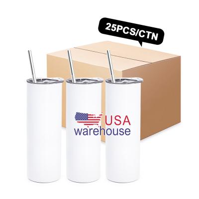 China USA Sustainable Warehouse 20oz Ounce Double Wall Insulated Straight Stainless 20oz Sublimation Whites Tumbler Tumblers With Straw for sale