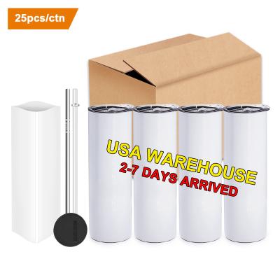 China USA Warehouse 20oz 30oz Sublimation Viable Blanks Double Wall Stainless Steel Skinny Straight Tumblers for sale