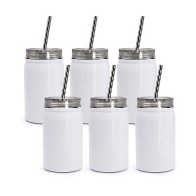 China DIY Viable Wide Mouth Stainless Steel White Tumbler With Lid And Metal Straw Sublimation Blank Mason Jar With Straw for sale