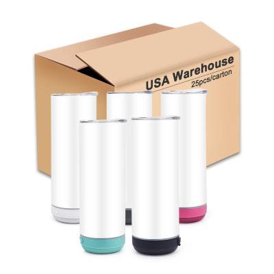 China Viable USA Warehouse USB Charging White 20oz Stainless Steel Music Mug Sublimation Speaker Straight Lean Wireless Rocker for sale