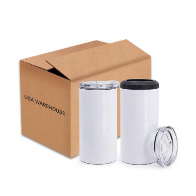 China New Arrival 16oz Stainless Steel Sublimation Viable Blanks 4 In 1 Wine Beverage Drink Can Cooler With 2 Lids US Warehouse for sale