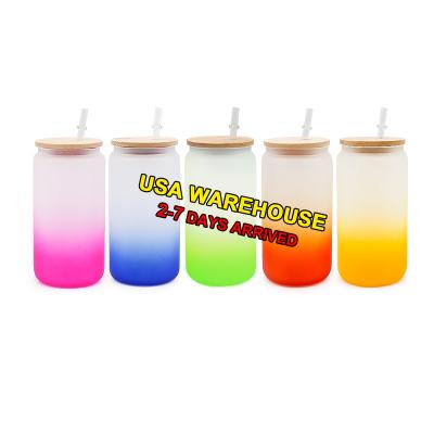 China Viable Stocked In USA Warehouse Sublimation Frosted Shade Gradient 16oz Vacuum Soda Shaped Beer Glass Can Colored Wholesale for sale