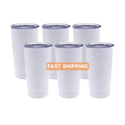 China Sublimation 20oz Viable Car Coffee Mug White Regular Wall Stainless Steel Double Mask Tumbler With Sliding Lid for sale