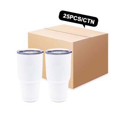 China Wholesale Durable Stainless Steel Wall Insulated 30oz Sublimation White Regular Car Ride Coffee Tumbler Double Ended for sale