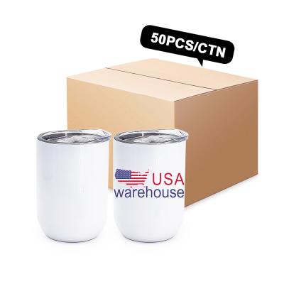 China Viable Warehouse DIY Custom Logo White 12oz Sublimation White Double Wall Wine Tumbler Arm Steel With Lid Wholesale for sale