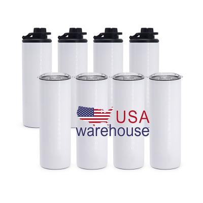 China Viable Stocked In USA Sublimation Double Wall Blanks White Lean Tumbler With Screw Lid 20oz Wholesale for sale