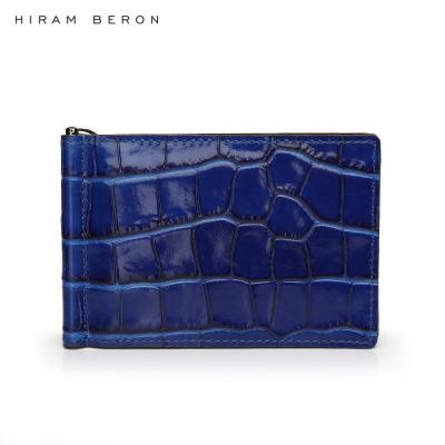 China Dress Fashion New Product Silver Clip Wallet Electronic Blue Genuine Leather OEM ODM Dropship Wholesale for sale