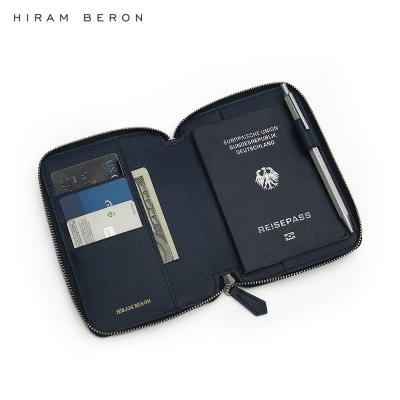 China Wholesale Custom Hiram Beron Italian brand passport case travel dropship wholesale wallet leather navy zipper cover dress for sale