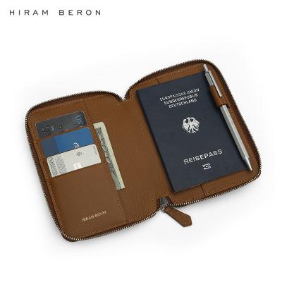 China Dress Hiram Beron Light Brown Luxury leather passport wallet personalized RFID passport holder custom dropship and wholesale for sale