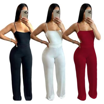 China Viable New Arrivals 2021 Summer Wide Leg Bandage Backless Spaghetti Strap Overalls Women for sale