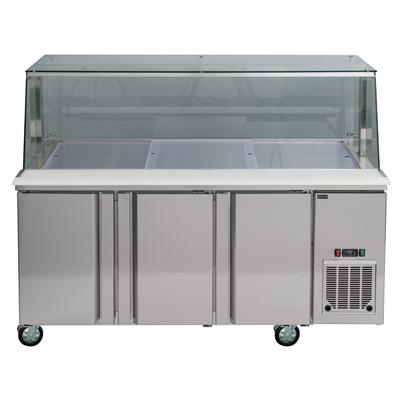 China Dual-temperature Commercial Equipment Stainless Steel Salad Display Chiller Refrigerators and Work Bench Showcase Catering Chiller for sale