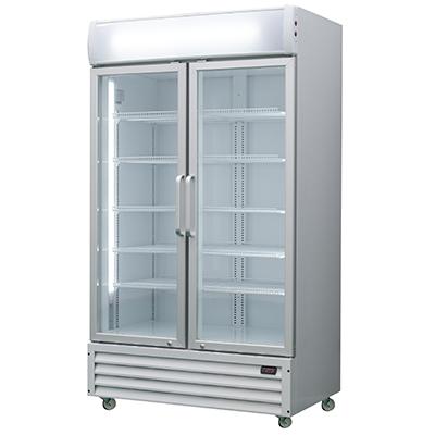 China Single-temperature Attracting Refrigerated Double Door Glass Soft Drinks Storage Commercial Supermarket Showcase Cabinet for sale