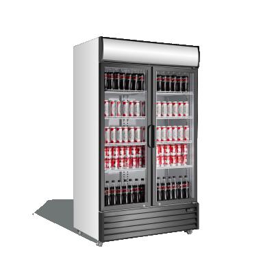 China Commercial Beverage Soft Drinks Single-temperature Option Large Capacity Double Door Upright Supermarket Display Cooler for sale