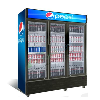 China Hot Selling Self-Closing Triple Door Digital Control Single-temperature Supermarkt Upright Beverage Display Cooler for sale