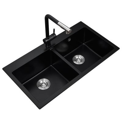 China Without Faucet Square Two Equal Bowls Quartz Stone Sink Double Bowl Kitchen Sink for sale