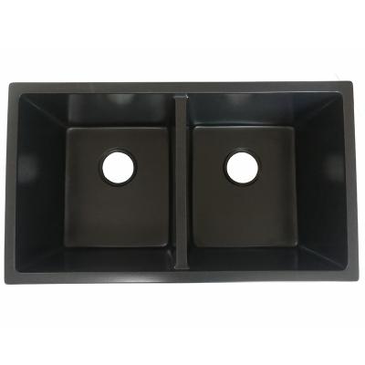 China Without Faucet 2020 Pure Black Square Kitchen Equal Double Bowls For Wholesale for sale