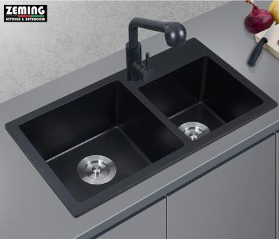 China Without Faucet Zeming 2020 Hot Selling Square Two Bowls Granite Epoxy Sink for sale