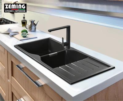 China Without Faucet Large Deep Sink Large Size Granite Stone Sink With Double Drain Bowls for sale