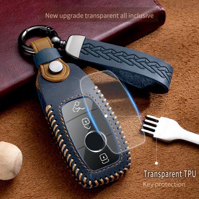 China Entry Luxury New crazy horse skin car key wallet fashion gift leather carkey case cover for Mercedes-Benz e300 for sale