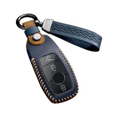 China Crazy Genuine Full Grain Horse Leather Carkey Case For Benz Fit Cowhide Leather Car Gift Top Quality Key Chain Protective Ring For Benz for sale