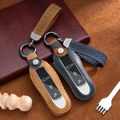 China Luxury Crazy Exquisite Design Genuine Leather Car Key Cover Horse Skin Entry Entry Fashion Car Key Case For Porsche for sale