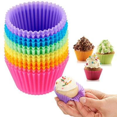 China 12 Pcs Viable Soft Silicone Round Cake Muffin Chocolate Cupcake Liner Cup Baking Mold for sale