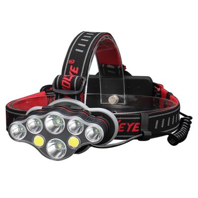 China Ultra Brighter 8pcs led chips T6 Headlamp 18650 Rechargeable 8 Modes XPE COB Headlamp Waterproof LED Headlamp for sale