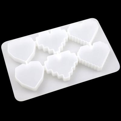 China 1046 Disposable Ready to Ship 13 Hole Pixel Heart Decorative Pendants Glue Dripping Mold DIY Hand Mold Silicone Resin Baking Mold for sale