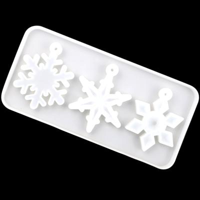 China 1051 Disposable Ready Shipping 3 Holes Snowflakes Stick Mold DIY Hand Mold Silicone Resin Drip Decorative Baking Mold for sale