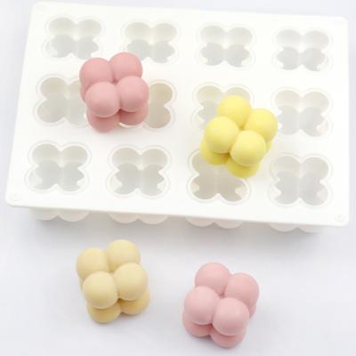 China 1028 Disposable Ready to Ship 12 Rubik's Cube to 4 Grid Shape Cake Silicon Molds, Soap Mold Candle Mold for Soap Baking Mold for sale