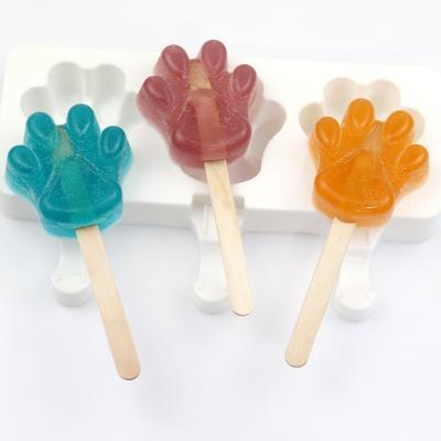 China 1021 Food Grade 3 Cavity Cat's Feet Silicone Popsicle Mold Chinese Silicone Ice Cream Mold Viable Ready Shipping Supplier for sale