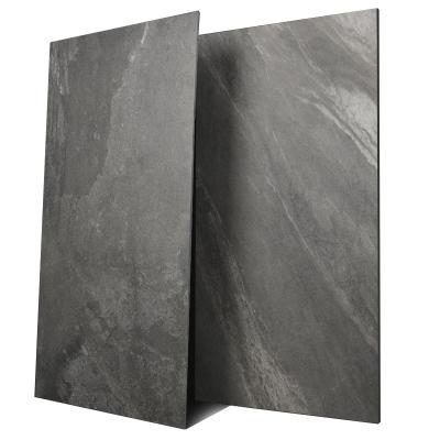 China Rustic Tiles Dark Gray Rough Finish Full Body 600x1200 Marble Look Glazed Non-Slip Porcelain Rustic Flooring Tiles for sale