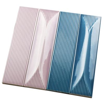 China Glazed Colorful Metallic Tiles Special Ridge Shape New Design 65x265 Mm Modern Ceramic Glossy Subway 3d Wall Tile for sale