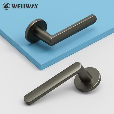 China Wellway Modern Germany and Austria Door Handle Matt Black Latest Modern Interior on Rose Interior Door Handle Ultra Thin for sale