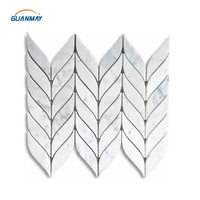 China Leaf Shape Marble Mosaic Tile Kitchen Carrara CLASSIC White Tiles Waterjet Decorative Tiles for sale