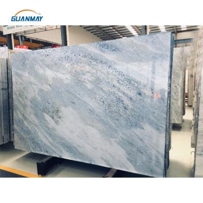 China Contemporary Light Blue Crystal Marble Slabs Namibian Natural Marble Stone For Wall Villa Lobby Customized Tiles for sale