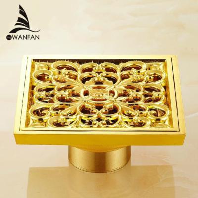 China 6616 K-T Strainer Floor Cover Balcony Air Freshener Grid Waste Bathroom Drains 10x10cm Square Gold Bath Shower Drain Brass Drains for sale