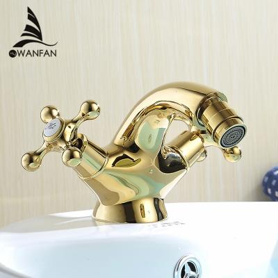 China WF-7313K Hot And Cold Hole Faucet Modern Bathroom Double Handle Gold Bathroom Mixer Taps Europe Style Gold Single Bidet Faucet Bidet Faucet for sale