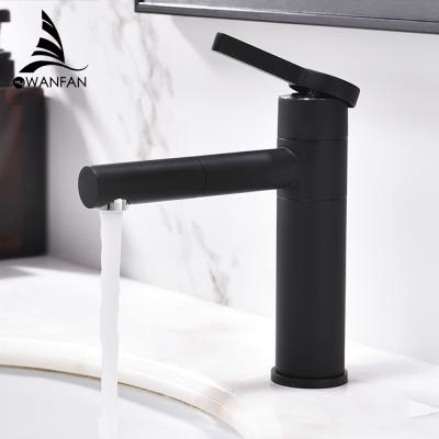 China WANFAN Modern Single Hole Basin Mixer Tap LT-701A Brass Black Cold And Hot Water Basin Faucet for sale