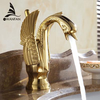 China WANFAN Faucets Sink Basin Faucet HJ-35K Brass Single Hole Deck Mount Single Hole Water Mixer Faucet Cold-Hot Metered Gold Basin Faucet for sale