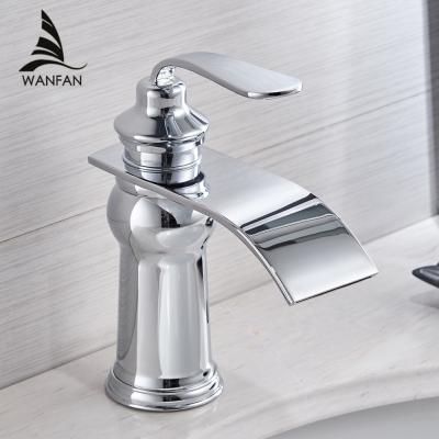 China WANFAN Brass Single Handle Single Handle Basin Mixer Tap 9273 Large Basin Faucet Single Hole Basin Chrome Ceramic Printed Square Basin Waterfall Faucet for sale