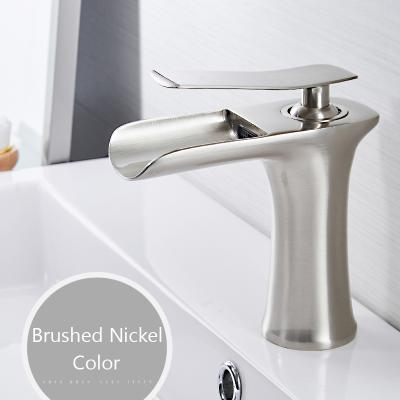 China WANFAN Modern Gold Basin Mixer 6009 Brass Handle Black Deck Mount Water Tap Nickel Single Waterfall Basin Faucet for sale